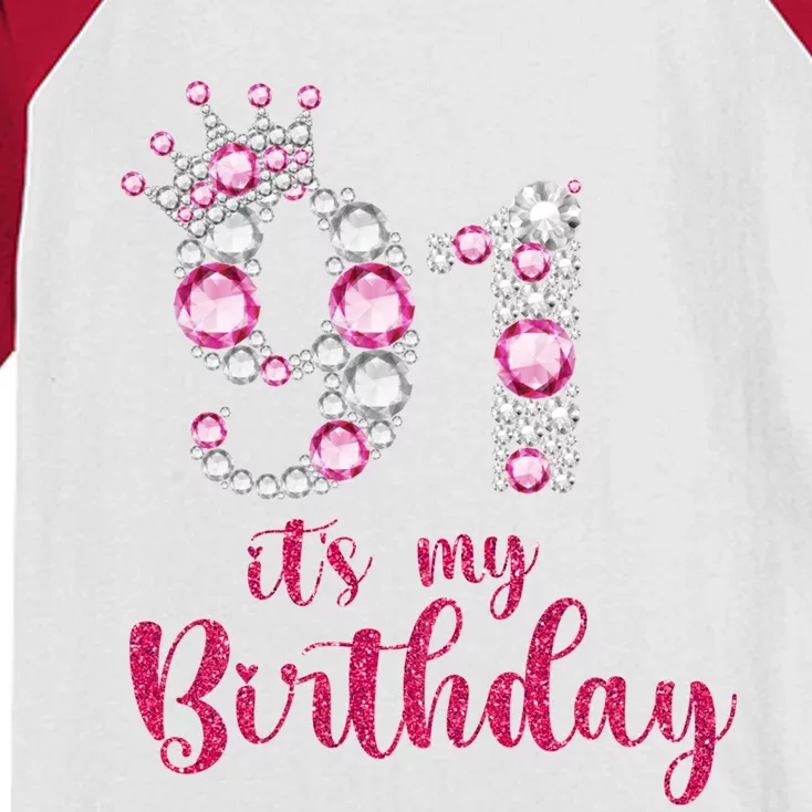 91 ItS My Birthday 91st Birthday 91 Years Old Bday Gift Kids Colorblock Raglan Jersey