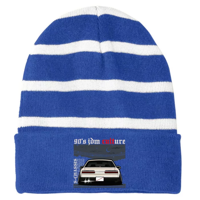 90s Jdm Culture S13 Car Striped Beanie with Solid Band