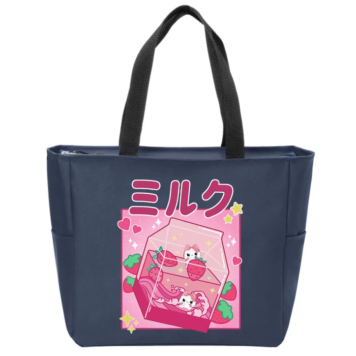 90s Kawaii Strawberry Milk Cute Women Japanese Anime Zip Tote Bag