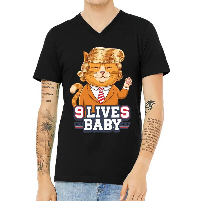 9 Lives Baby Trump Cat Funny Political Humor Design V-Neck T-Shirt