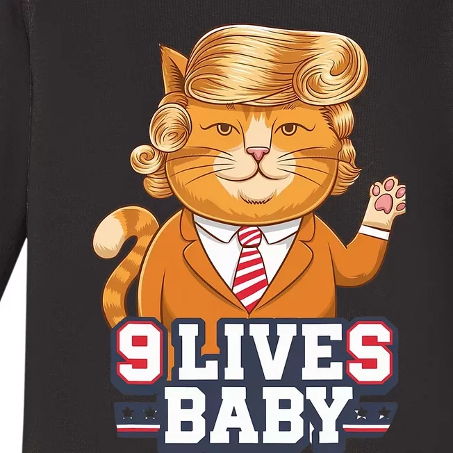 9 Lives Baby Trump Cat Funny Political Humor Design Baby Long Sleeve Bodysuit