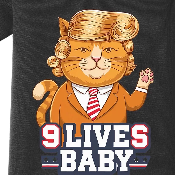 9 Lives Baby Trump Cat Funny Political Humor Design Baby Bodysuit