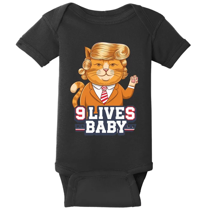 9 Lives Baby Trump Cat Funny Political Humor Design Baby Bodysuit