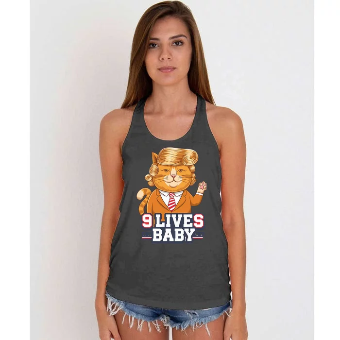 9 Lives Baby Trump Cat Funny Political Humor Design Women's Knotted Racerback Tank