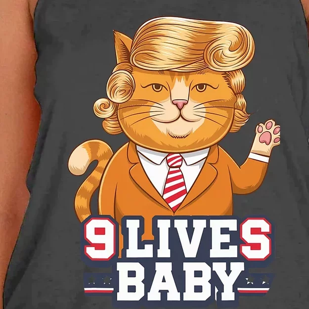 9 Lives Baby Trump Cat Funny Political Humor Design Women's Knotted Racerback Tank