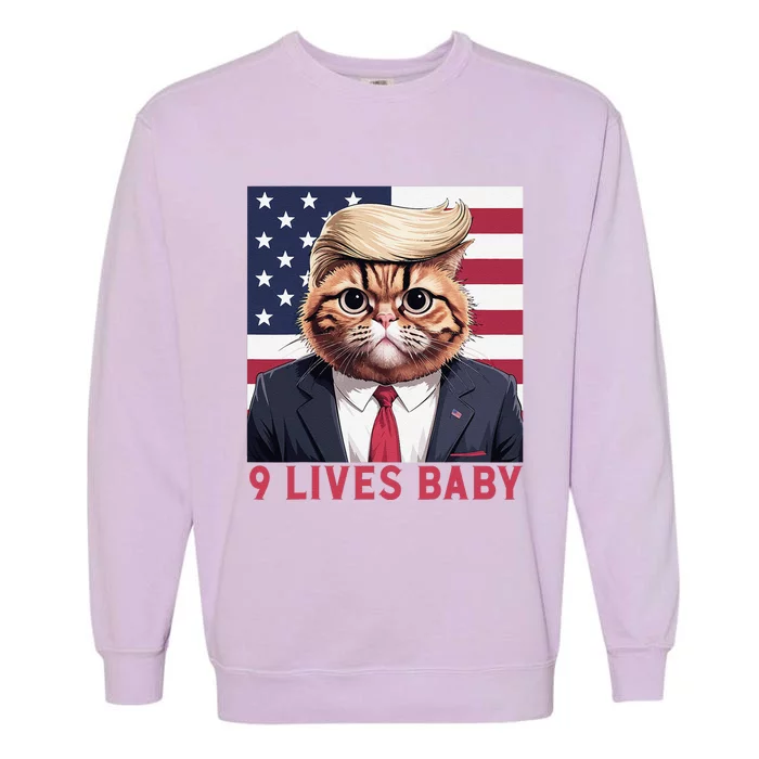 9 Lives Baby Funny Cat Trump Nine Lives Cat In Suite Garment-Dyed Sweatshirt