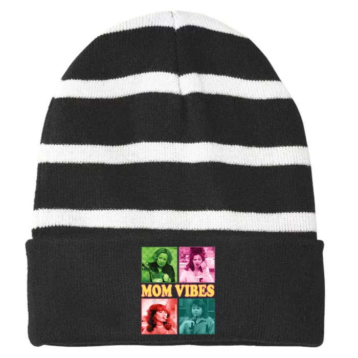 90’S Mom Vibes Funny Mom Life MotherS Day Striped Beanie with Solid Band