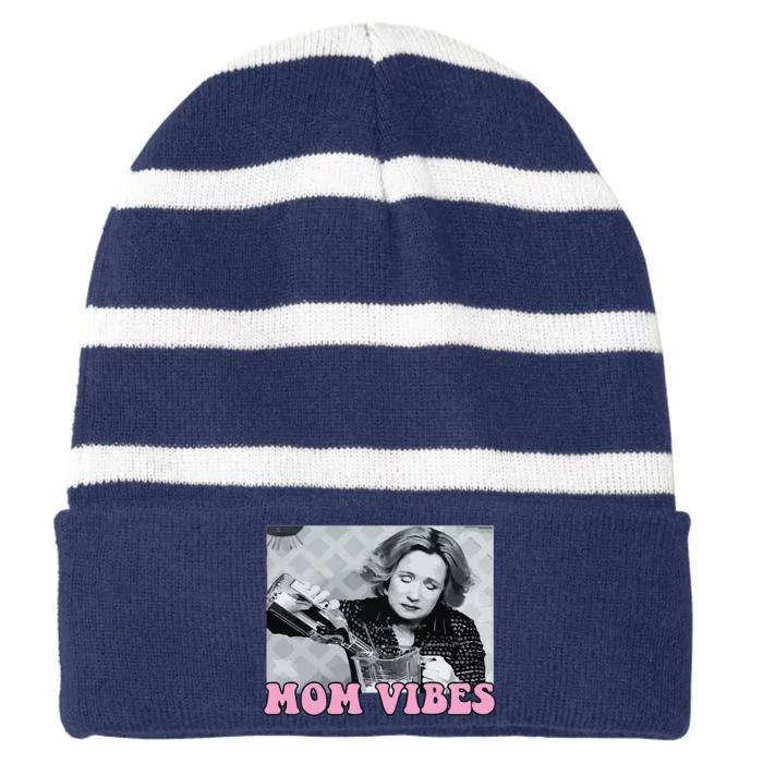 90’S Mom Vibes Vintage Retro Funny Mom Life Mother Day Striped Beanie with Solid Band