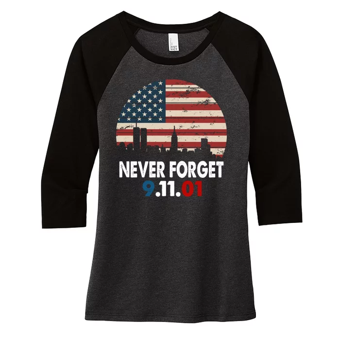 9.11.01 Never Forget 20th Anniversary Women's Tri-Blend 3/4-Sleeve Raglan Shirt