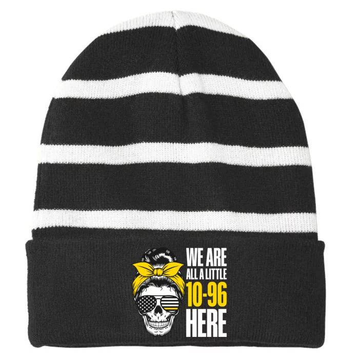 911 Operator Funny 911 Emergency Dispatcher Striped Beanie with Solid Band