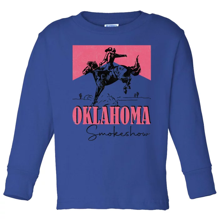 90s Oklahoma Fan Vintage Oklahoma Western Rodeo Style Toddler Long Sleeve Shirt