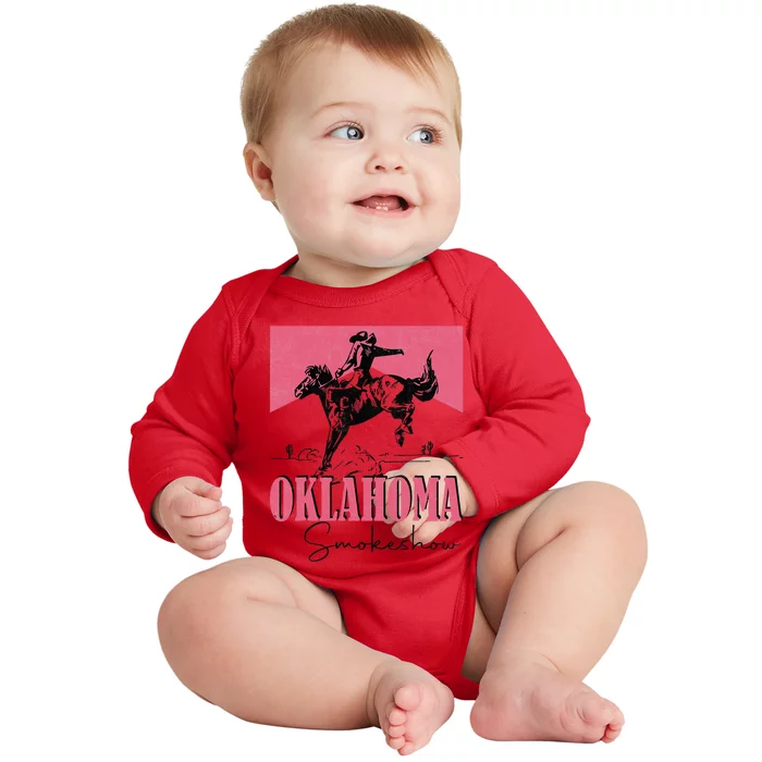 90s Oklahoma Fan Vintage Oklahoma Western Rodeo Style Baby Long Sleeve Bodysuit