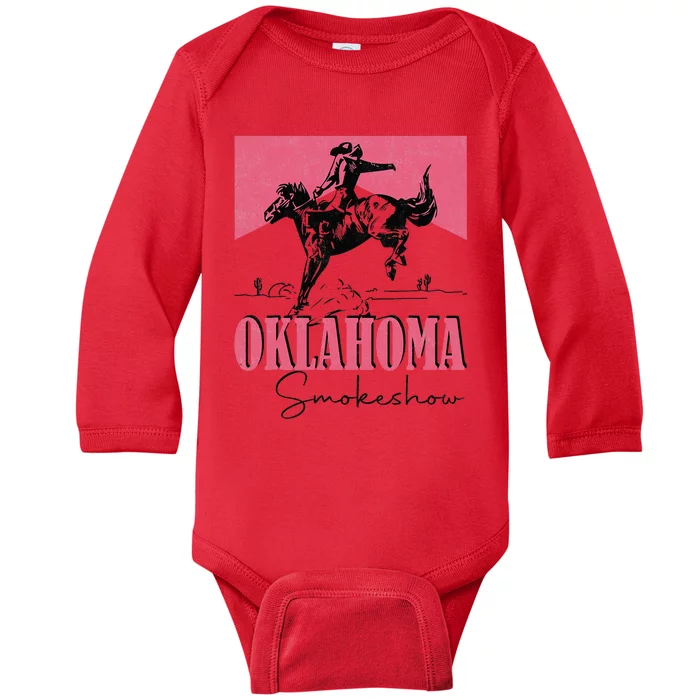 90s Oklahoma Fan Vintage Oklahoma Western Rodeo Style Baby Long Sleeve Bodysuit