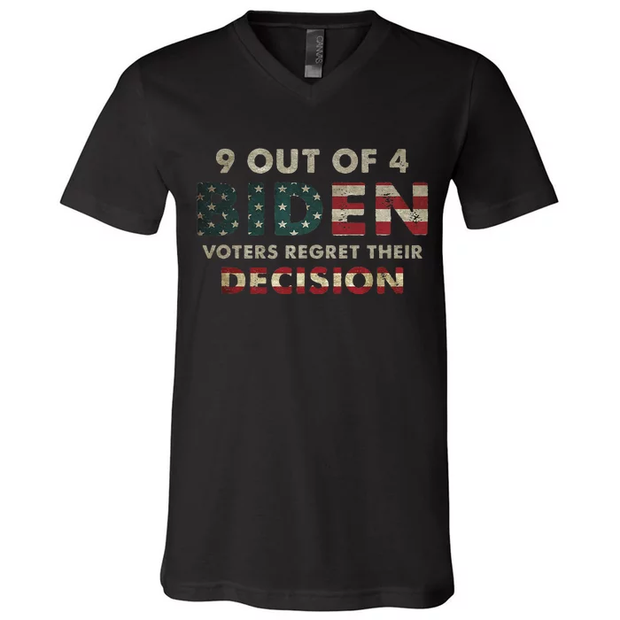 9 Out Of 4 Biden Voters Regret Their Decision USA Flag Funny V-Neck T-Shirt