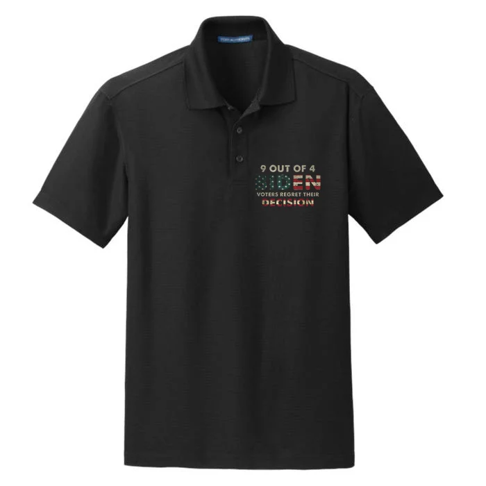 9 Out Of 4 Biden Voters Regret Their Decision USA Flag Funny Dry Zone Grid Performance Polo