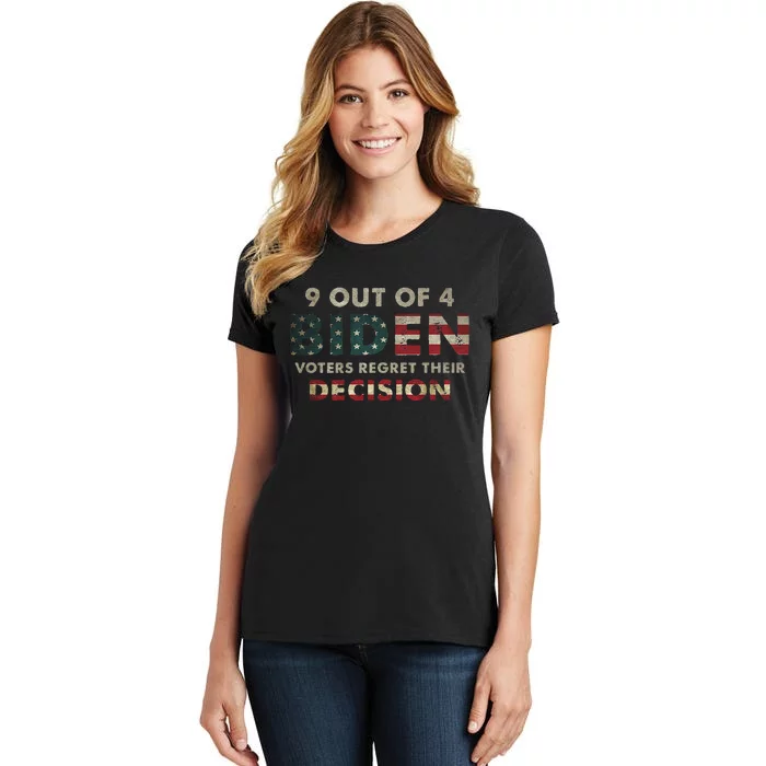 9 Out Of 4 Biden Voters Regret Their Decision USA Flag Funny Women's T-Shirt