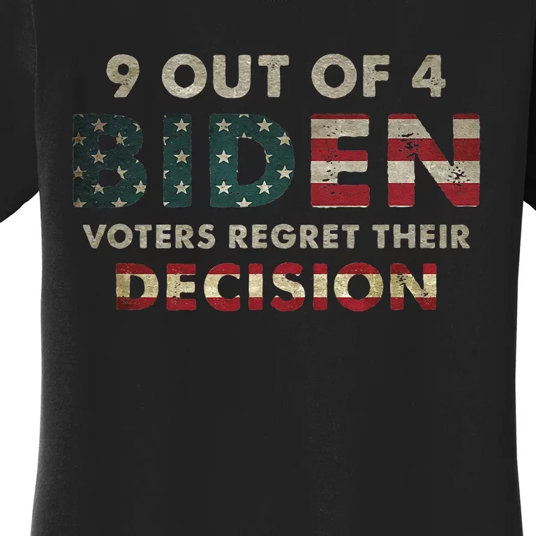 9 Out Of 4 Biden Voters Regret Their Decision USA Flag Funny Women's T-Shirt