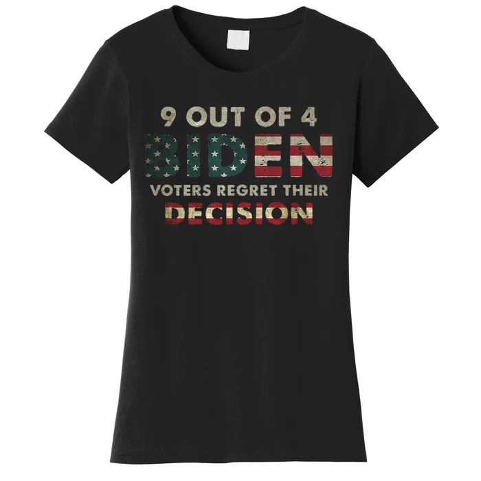 9 Out Of 4 Biden Voters Regret Their Decision USA Flag Funny Women's T-Shirt