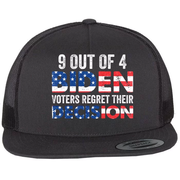 9 Out Of 4 Biden Voters Regret Their Decision USA Flag Funny Flat Bill Trucker Hat