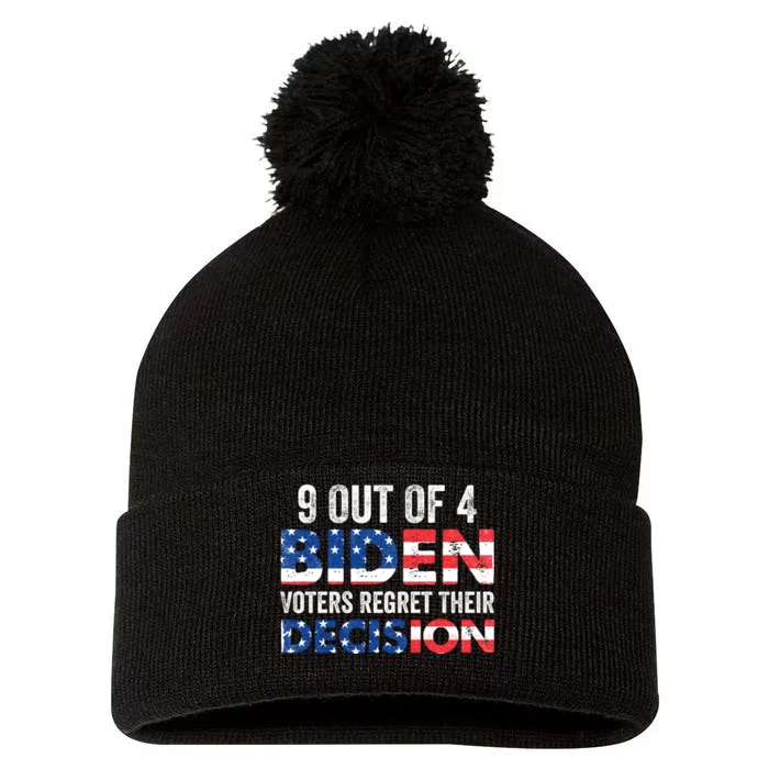 9 Out Of 4 Biden Voters Regret Their Decision USA Flag Funny Pom Pom 12in Knit Beanie