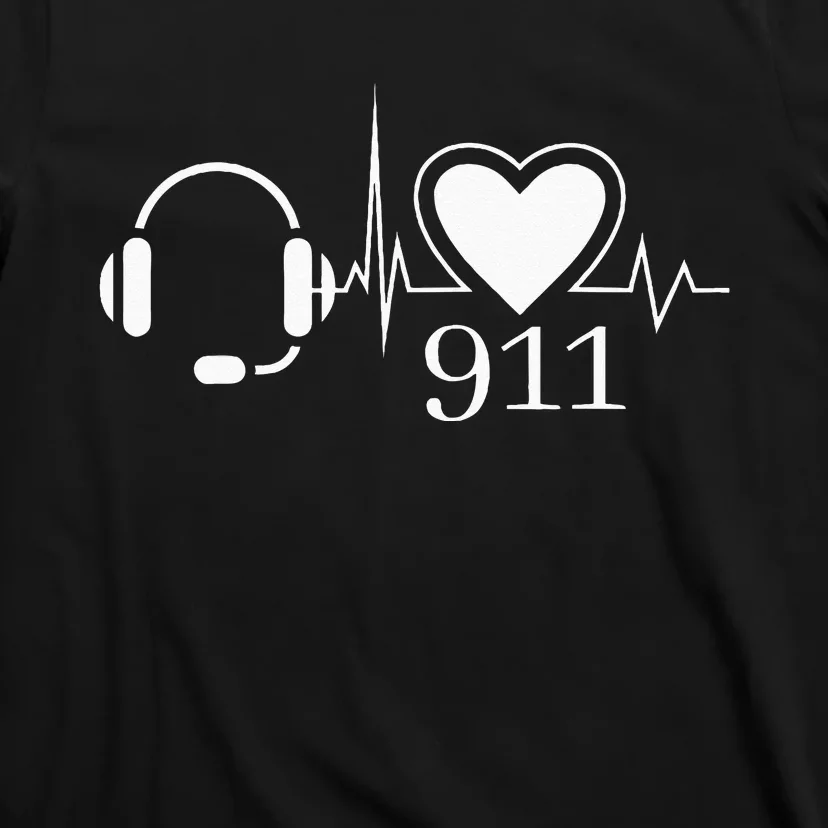 911 Police Dispatcher Thin Gold Line Heartbeat Law Enforcemt T-Shirt