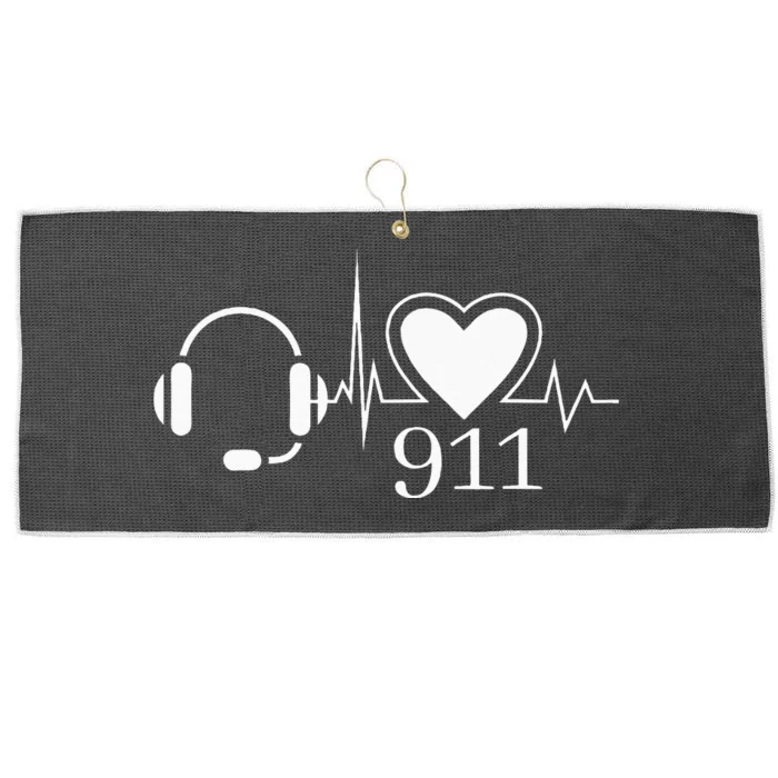 911 Police Dispatcher Thin Gold Line Heartbeat Law Enforcemt Large Microfiber Waffle Golf Towel