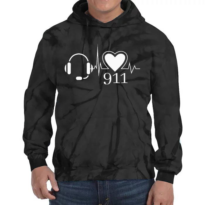 911 Police Dispatcher Thin Gold Line Heartbeat Law Enforcemt Tie Dye Hoodie