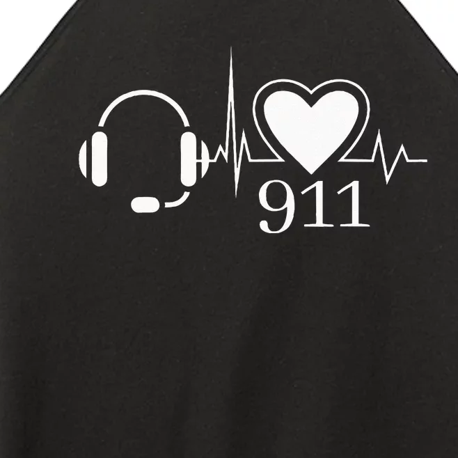 911 Police Dispatcher Thin Gold Line Heartbeat Law Enforcemt Women’s Perfect Tri Rocker Tank