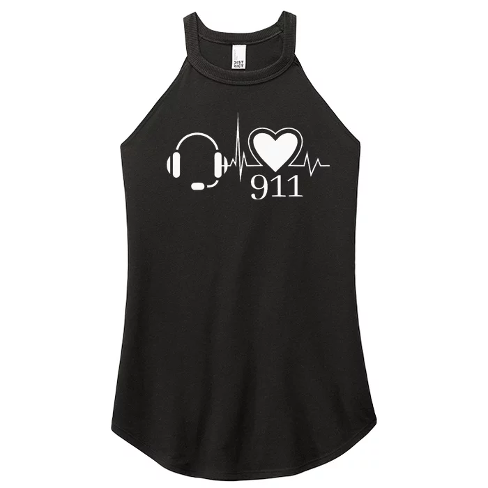 911 Police Dispatcher Thin Gold Line Heartbeat Law Enforcemt Women’s Perfect Tri Rocker Tank