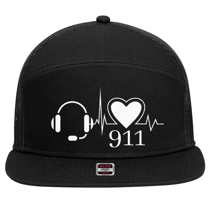 911 Police Dispatcher Thin Gold Line Heartbeat Law Enforcemt 7 Panel Mesh Trucker Snapback Hat