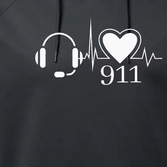 911 Police Dispatcher Thin Gold Line Heartbeat Law Enforcemt Performance Fleece Hoodie