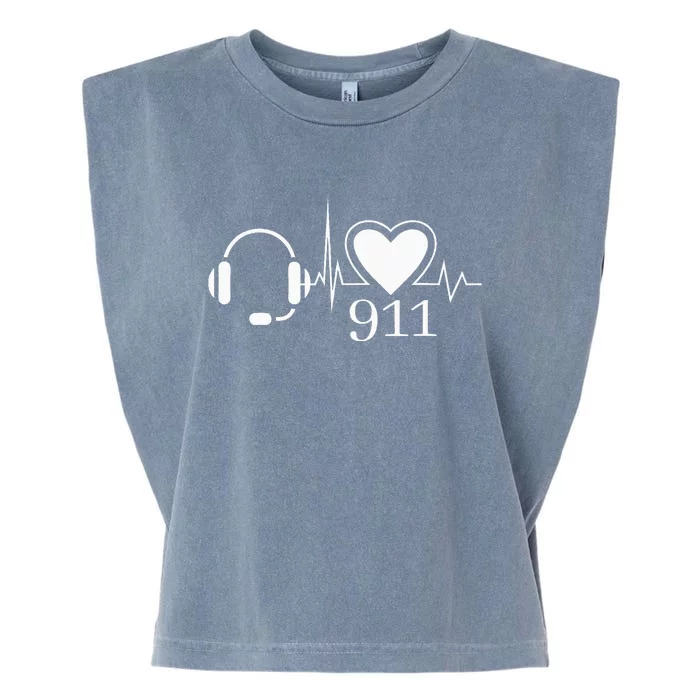 911 Police Dispatcher Thin Gold Line Heartbeat Law Enforcemt Garment-Dyed Women's Muscle Tee