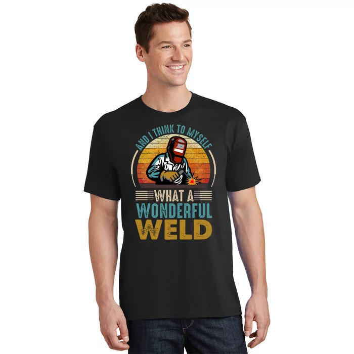 90s Retro Distressed Sunset I Think To Myself What A Wonderful Weld Welder Design T-Shirt