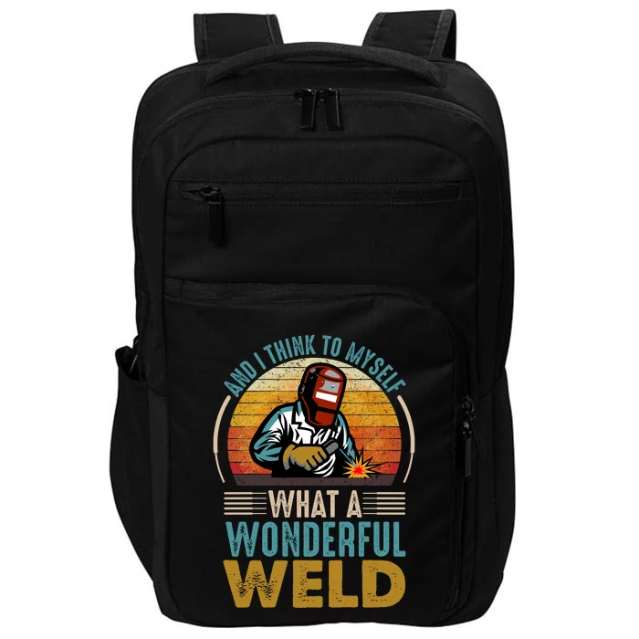 90s Retro Distressed Sunset I Think To Myself What A Wonderful Weld Welder Design Impact Tech Backpack