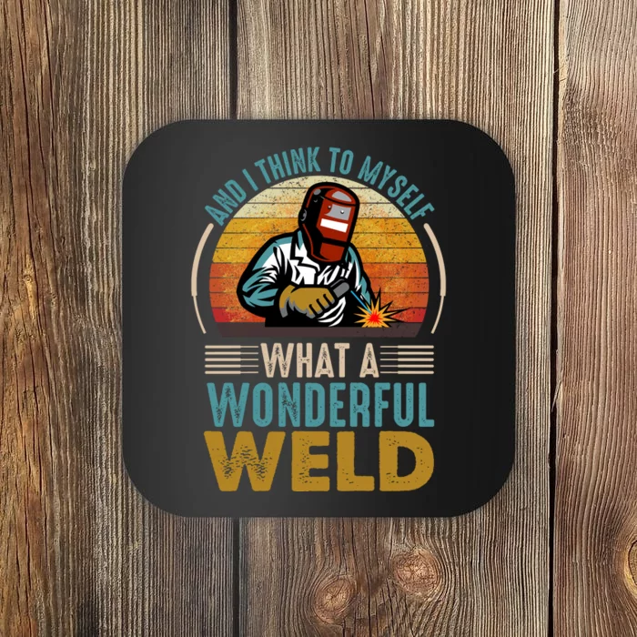 90s Retro Distressed Sunset I Think To Myself What A Wonderful Weld Welder Design Coaster