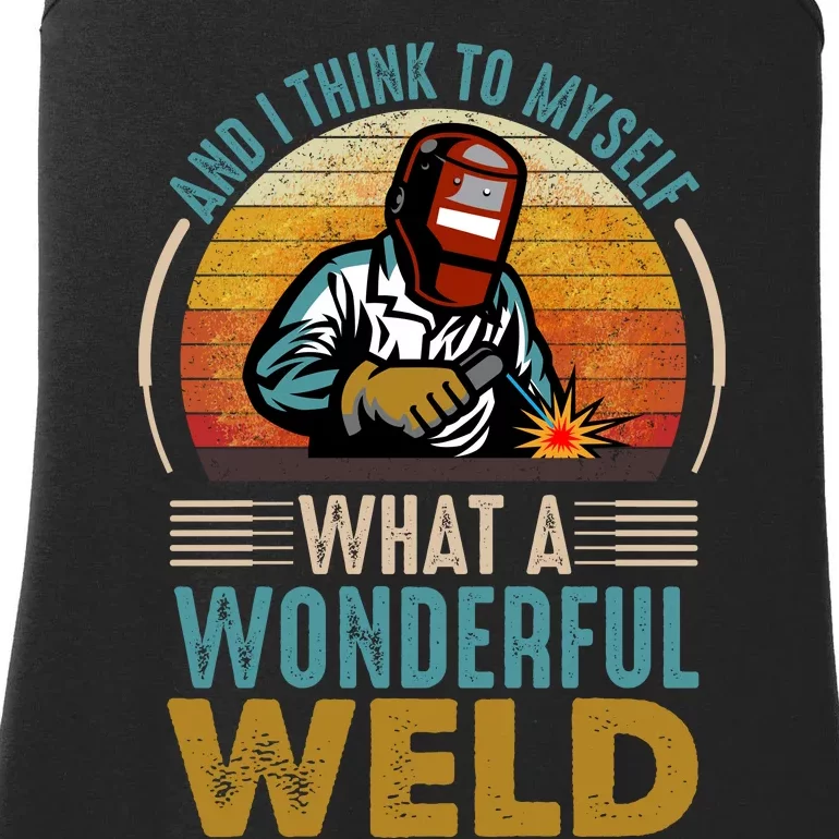 90s Retro Distressed Sunset I Think To Myself What A Wonderful Weld Welder Design Ladies Essential Tank