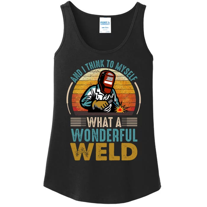 90s Retro Distressed Sunset I Think To Myself What A Wonderful Weld Welder Design Ladies Essential Tank