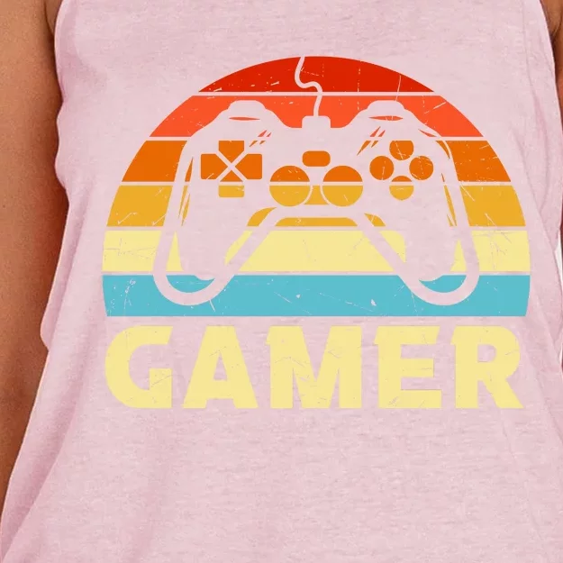 90's Retro Gamer Geeky Gamer Game Controller Video Game Lover Women's Knotted Racerback Tank