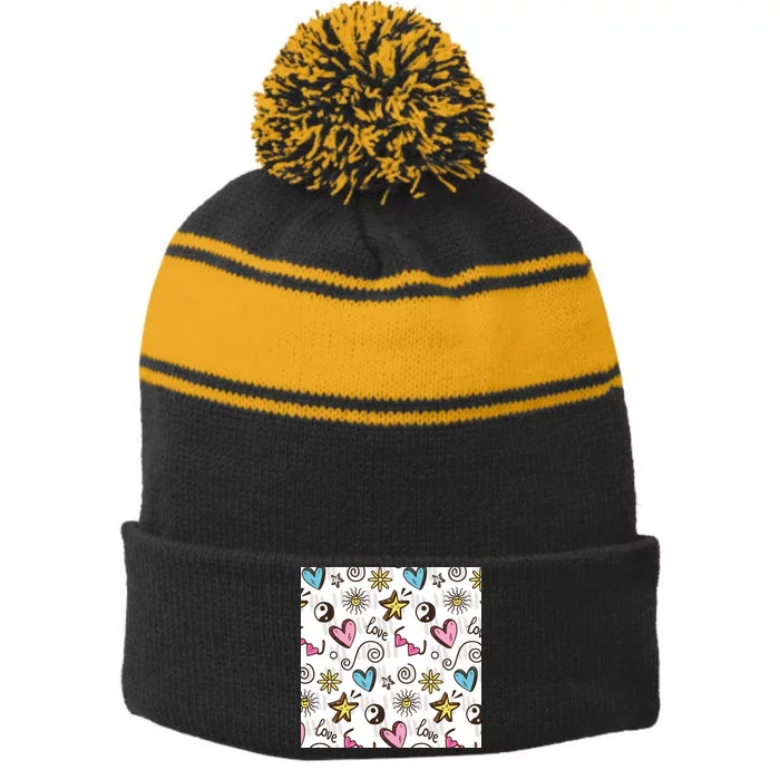 90s Retro Pattern Stripe Pom Pom Beanie