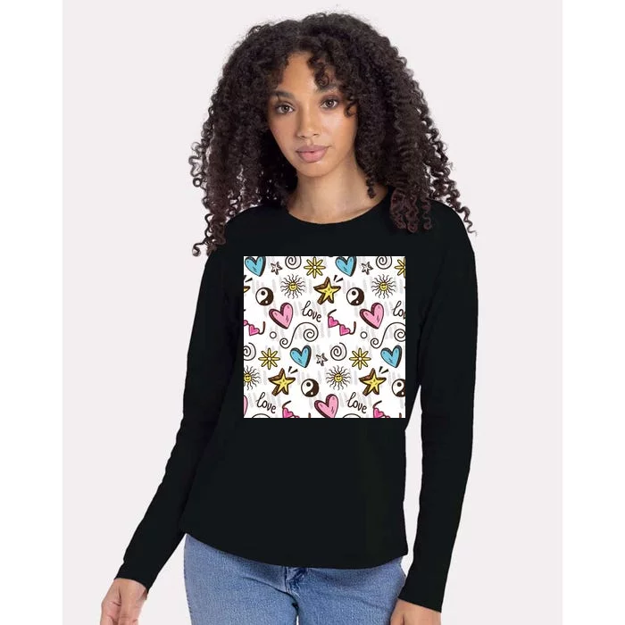 90s Retro Pattern Womens Cotton Relaxed Long Sleeve T-Shirt