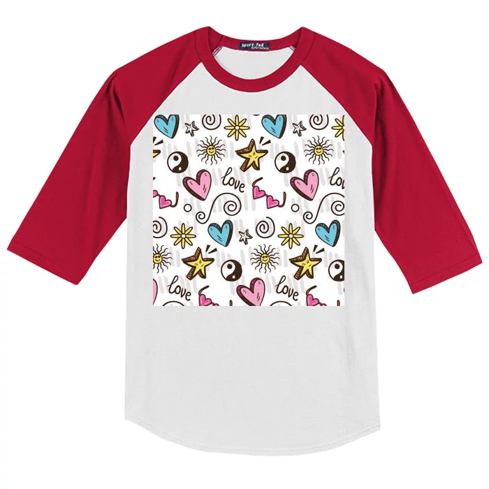 90s Retro Pattern Kids Colorblock Raglan Jersey