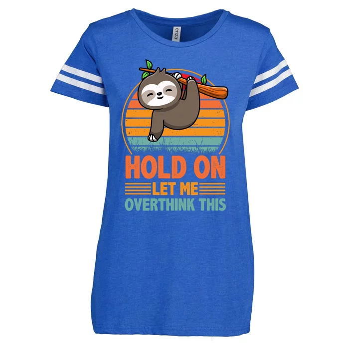 90s Retro Sunset Hang On Let Me Overthink This Sloth Funny Social Awkward Enza Ladies Jersey Football T-Shirt