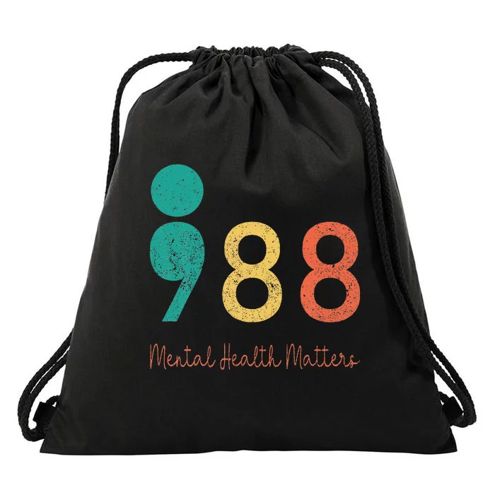 988 Semicolon Mental Health Matters Suicide Prevention Drawstring Bag