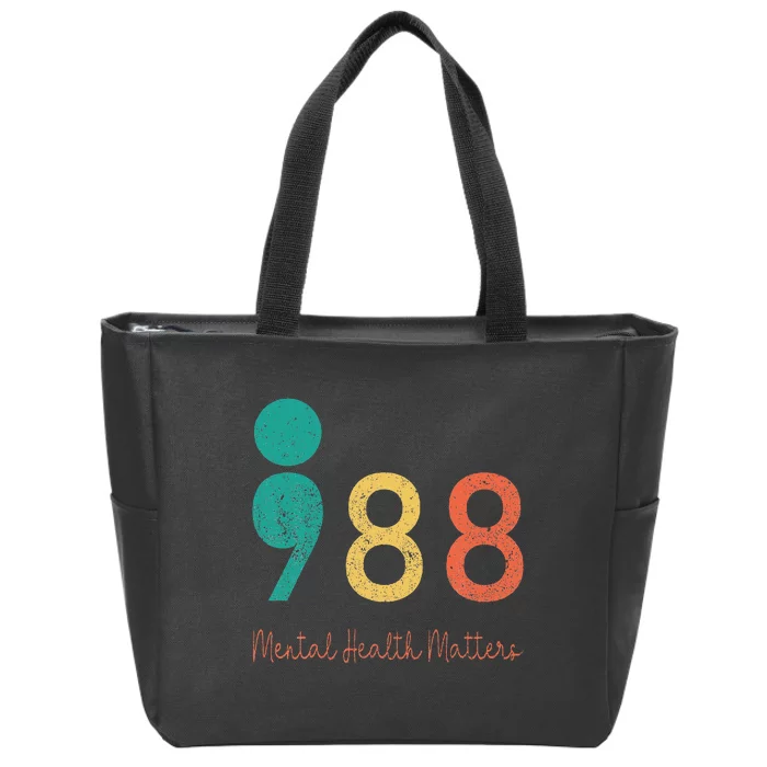 988 Semicolon Mental Health Matters Suicide Prevention Zip Tote Bag