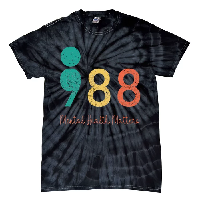 988 Semicolon Mental Health Matters Suicide Prevention Retro Tie-Dye T-Shirt