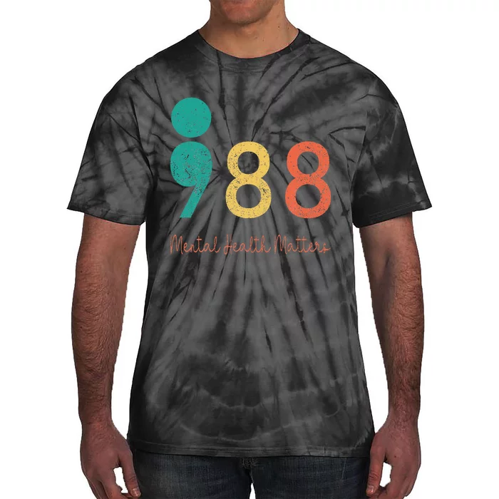 988 Semicolon Mental Health Matters Suicide Prevention Retro Tie-Dye T-Shirt