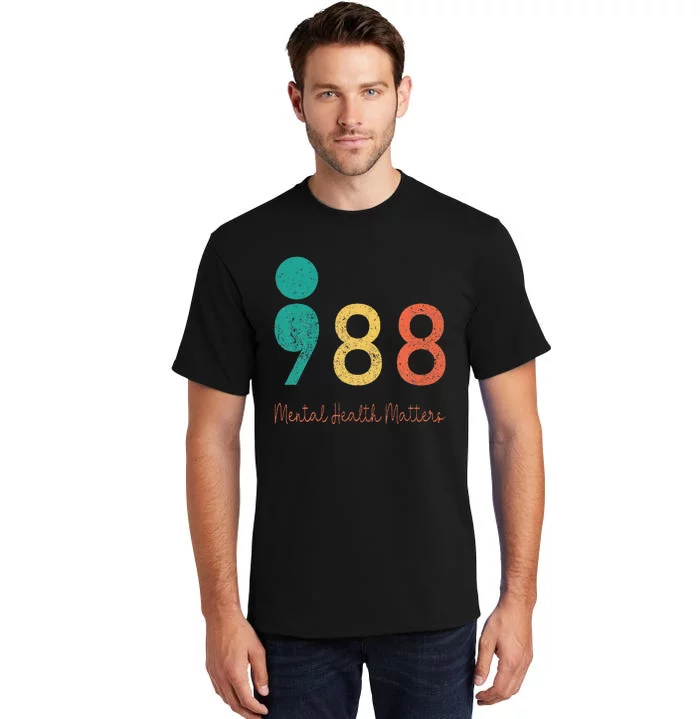 988 Semicolon Mental Health Matters Suicide Prevention Tall T-Shirt