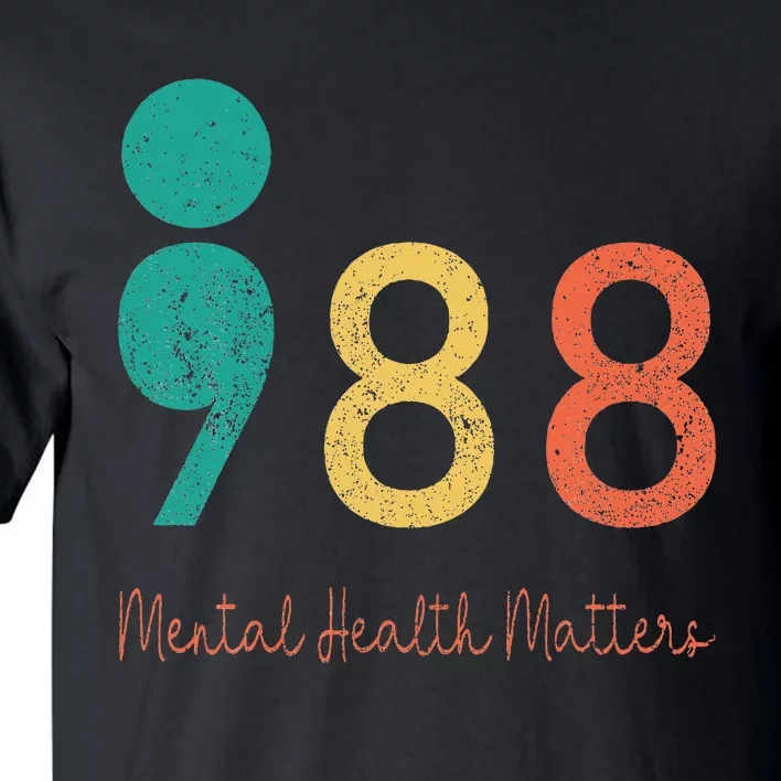 988 Semicolon Mental Health Matters Suicide Prevention Tall T-Shirt