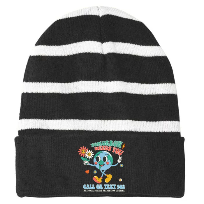 988 Suicide Prevention Stay Tomorrow Needs You Mental Health Striped Beanie with Solid Band