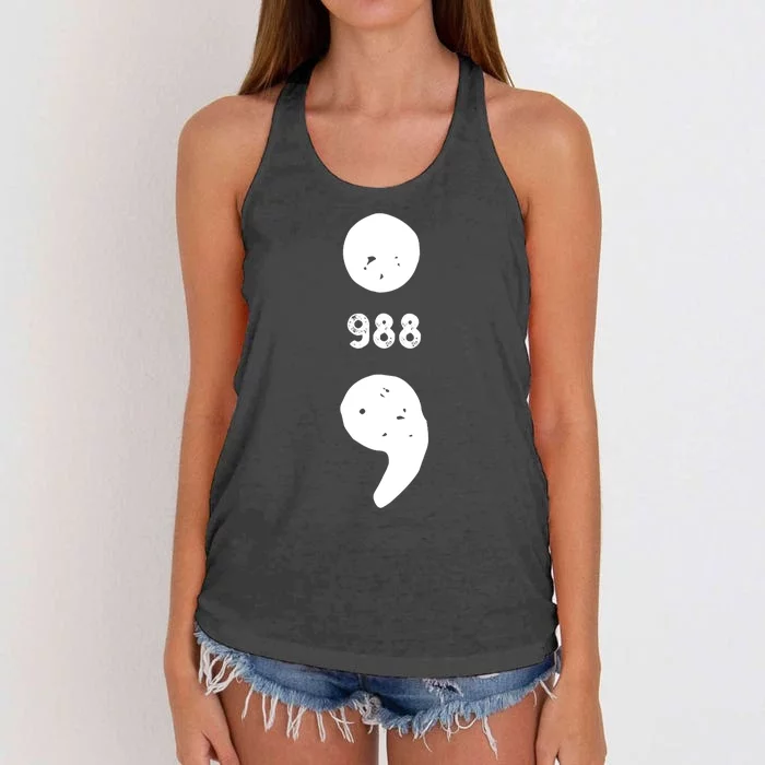 988 Suicide Prevention 988 Comma Women's Knotted Racerback Tank